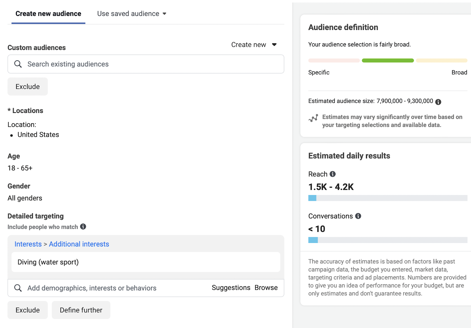 Traditional Ad Manager - Manual audience targeting interface